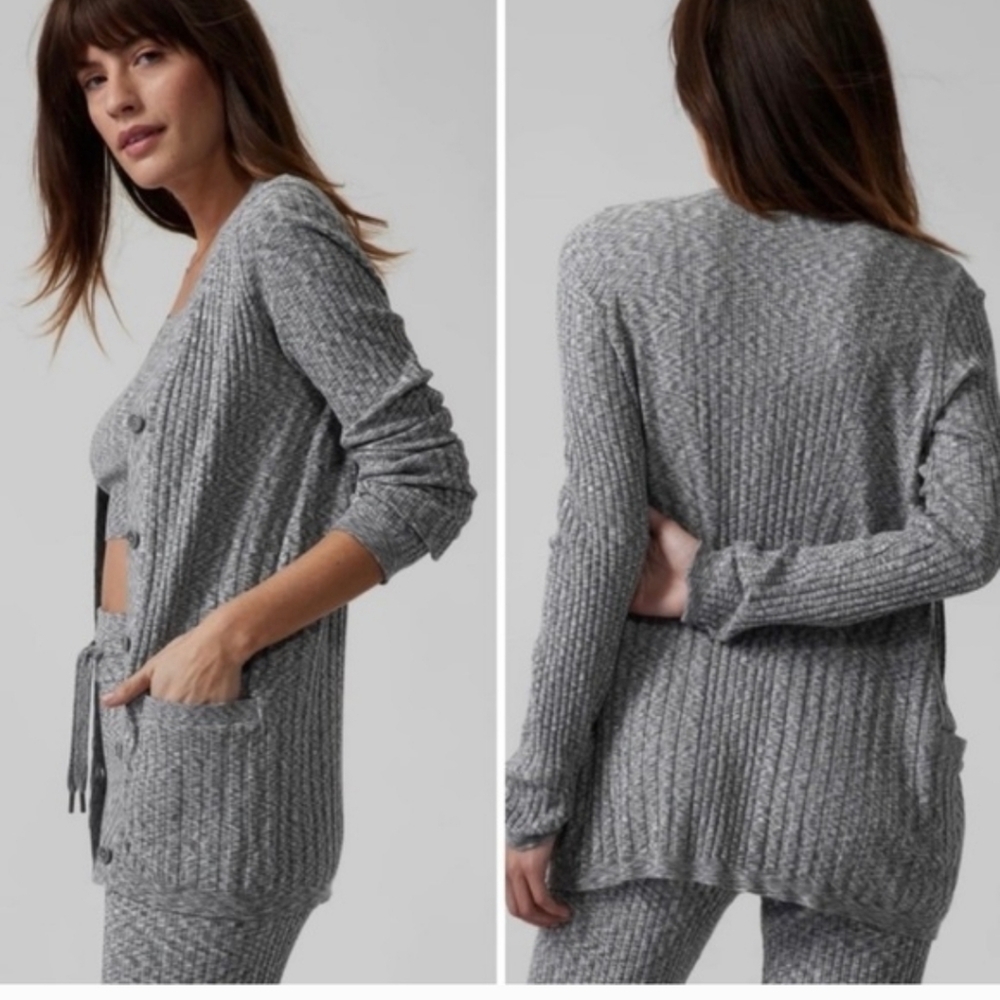 Athleta Revolve Seamless Sweater Cardigan Gray Size Large‎